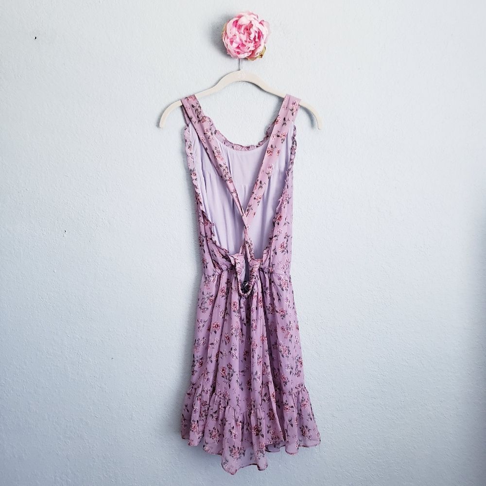 Zara Lilac Floral Smoked Criss Cross Back Mini Dress - Picture 12 of 12